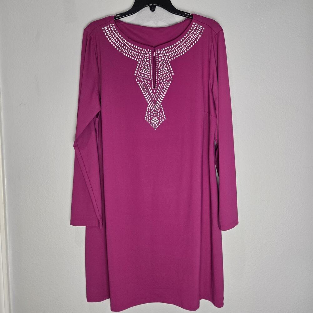 Cabana Life XL Pink Silver Metallic Keyhole Dress Stretch